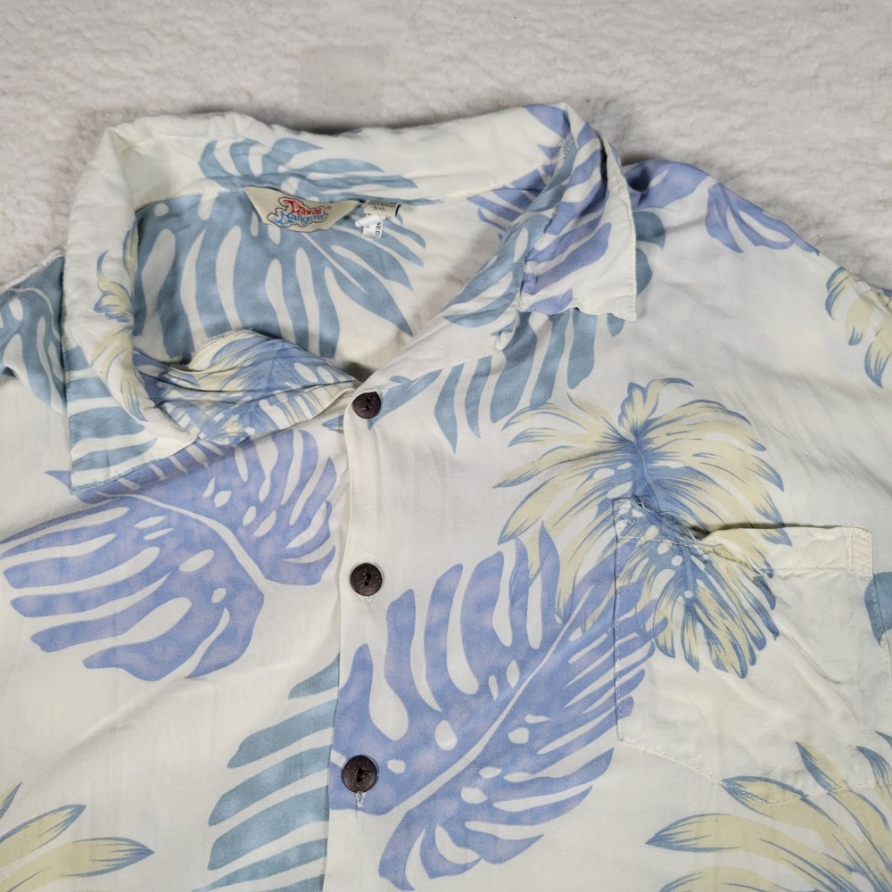 Hawaii Hangover‎ Button Down Mens 5XL White Blue Tropical Leaf Aloha Shirt